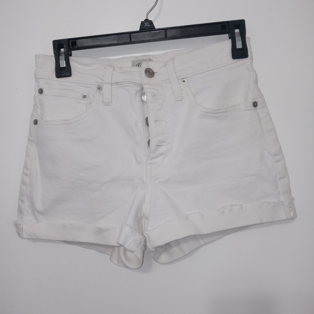 J. Crew Denim High Rise Cut Off White Button Fly Jean Shorts Raw folded hem